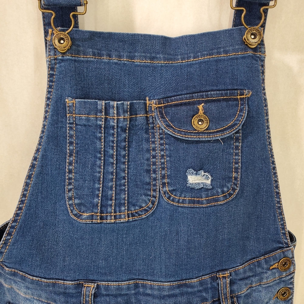 NWT Wax Jean Distressed Overall Cuffed Shorts Shortalls Size Small Blue Denim - Picture 3 of 13